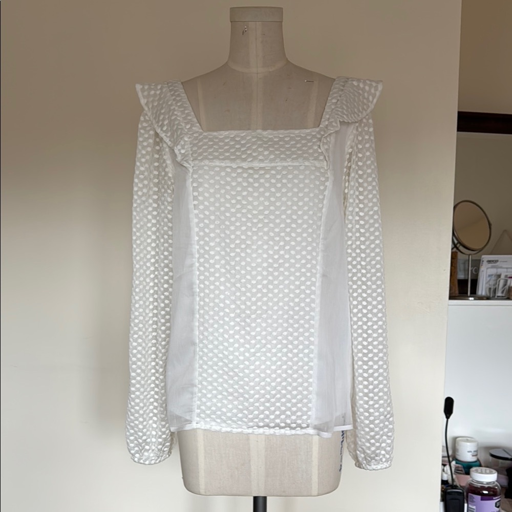 Banana Republic White Puff Sleeve Blouse with Bib Collar
